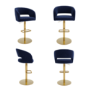 Set of 4 Curved Navy Fabric Adjustable Swivel Barstools with Gold Base - Runa