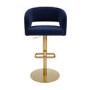 ALMOST PERFECT - Runa Curved Navy Blue Fabric Adjustable Swivel Barstool with Gold Base
