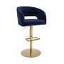 ALMOST PERFECT - Runa Curved Navy Blue Fabric Adjustable Swivel Barstool with Gold Base