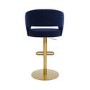 ALMOST PERFECT - Runa Curved Navy Blue Fabric Adjustable Swivel Barstool with Gold Base