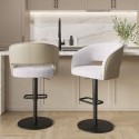 BUN/RUN013/96518 Set of 2 Curved Beige Boucle and Faux Leather Adjustable Swivel Bar Stools with Black Metal Base - Runa