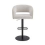 Set of 3 Curved Beige Boucle and Faux Leather Adjustable Swivel Bar Stools with Black Metal Base - Runa