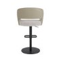 Set of 3 Curved Beige Boucle and Faux Leather Adjustable Swivel Bar Stools with Black Metal Base - Runa