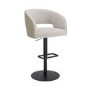 Set of 3 Curved Beige Boucle and Faux Leather Adjustable Swivel Bar Stools with Black Metal Base - Runa