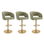 Set of 3 Curved Sage Green Velvet Adjustable Swivel Bar Stools with Gold Metal Base - Runa