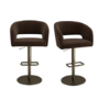 Set of 2 Curved Brown Velvet Adjustable Swivel Bar Stools with Brass Base - Runa
