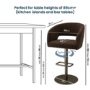 Set of 2 Curved Brown Velvet Adjustable Swivel Bar Stools with Brass Base - Runa
