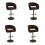 Set of 4 Curved Brown Velvet Adjustable Swivel Bar Stools with Brass Base - Runa