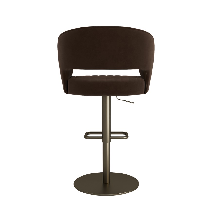 Set of 2 Curved Brown Velvet Adjustable Swivel Bar Stools with Brass Base - Runa