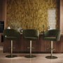 Set of 3 Curved Olive Green Velvet Adjustable Swivel Bar Stools with Brass Base - Runa