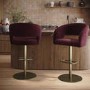 Set of 2 Curved Burgundy Velvet Adjustable Swivel Bar Stools with Brass Base - Runa