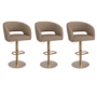 Set of 3 Curved Beige Faux Leather Adjustable Swivel Bar Stools with Gold Base - Runa