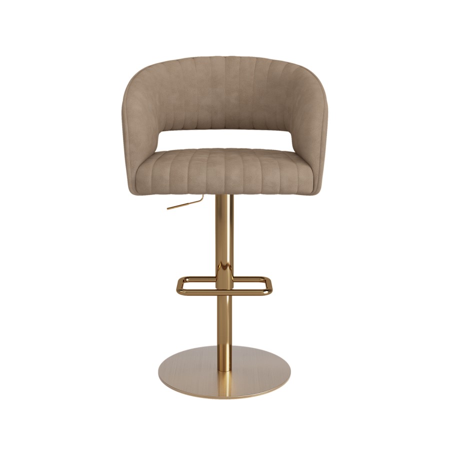 Curved Beige Faux Leather Adjustable Swivel Bar Stool with Gold Base - Runa
