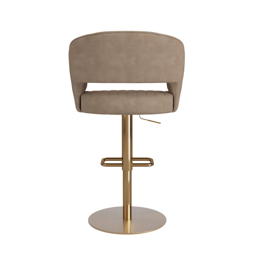 Curved Beige Faux Leather Adjustable Swivel Bar Stool with Gold Base - Runa