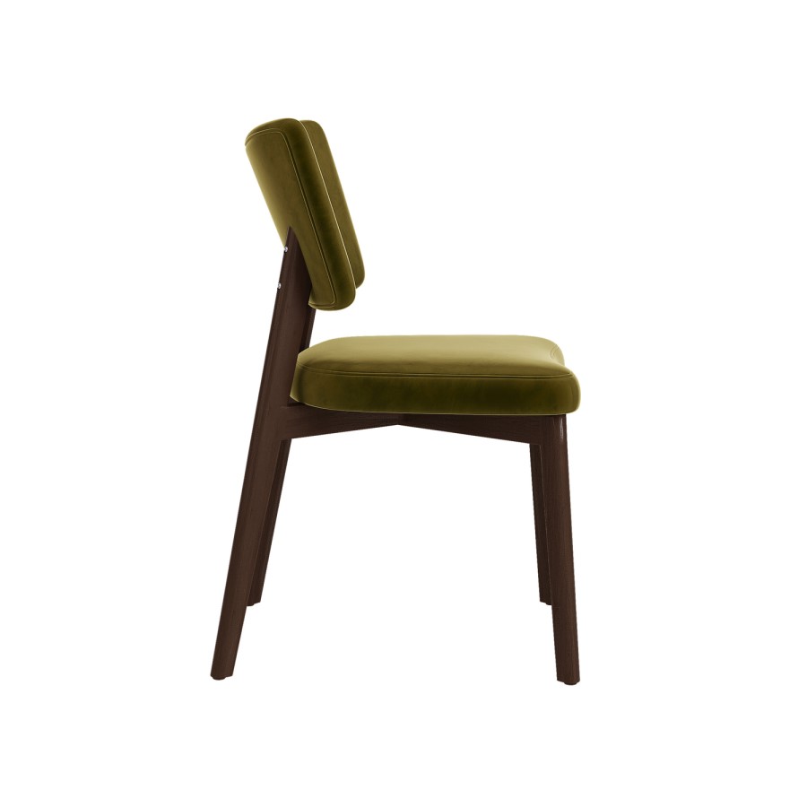 Set of 4 Olive Green Velvet Dining Chairs with Walnut Legs - Greta