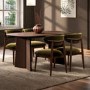 Walnut Dining Table Set with 4 Green Upholstered Dining Chairs - Rivo