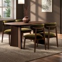 BUN/RVV001/102059 Walnut Dining Table Set with 4 Green Upholstered Dining Chairs - Rivo