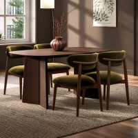 Walnut Dining Table Set with 4 Green Upholstered Dining Chairs - Rivo