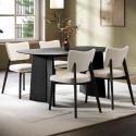 BUN/RVV003/100824 Black Dining Table Set with 4 Beige Upholstered Curved Back Dining Chairs - Seats 4 - Rivo