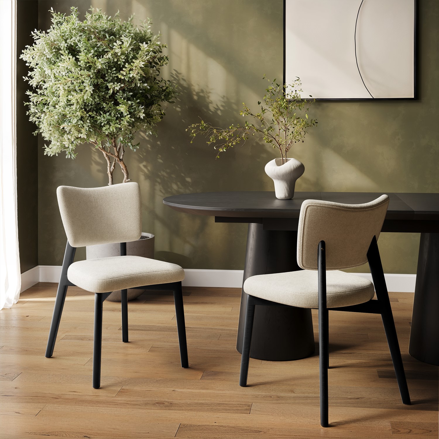 Set 2 Beige Upholstered Dining Chairs Legs