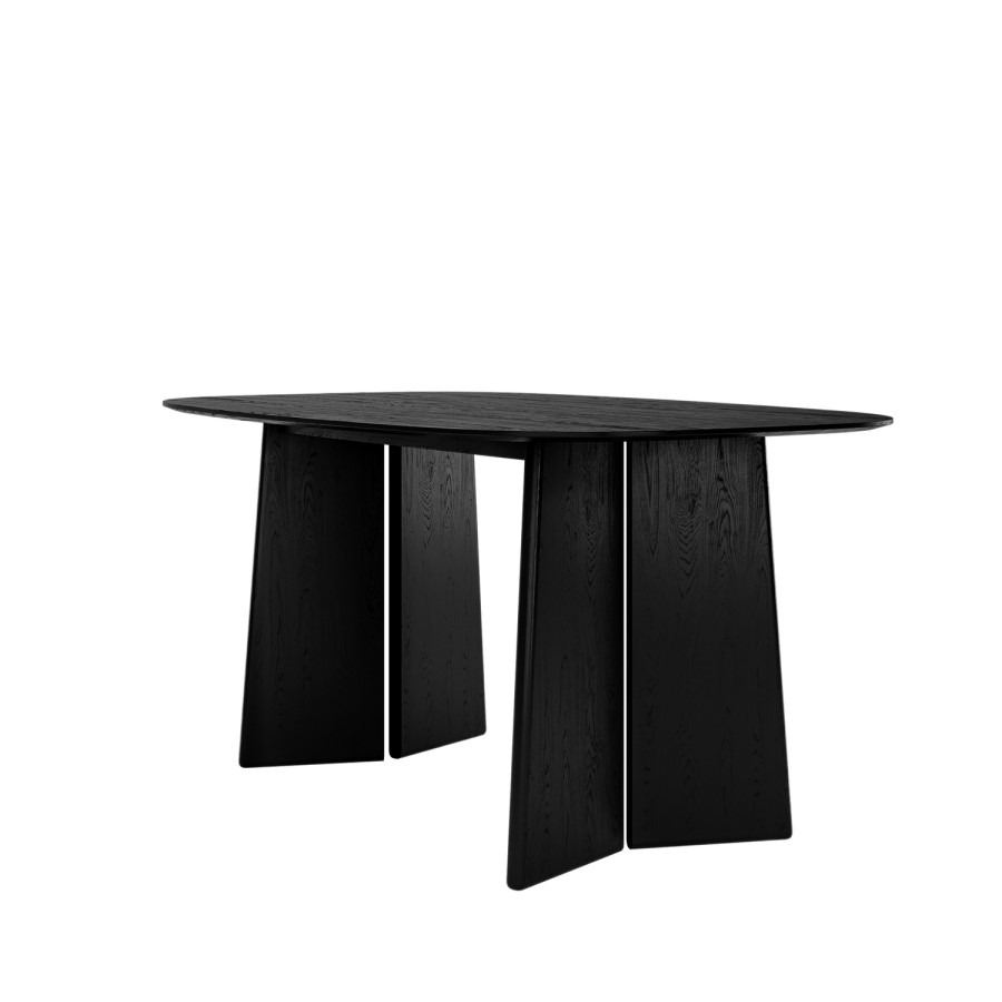 Black Dining Table Set with 4 Beige Upholstered Curved Back Dining Chairs - Seats 4 - Rivo