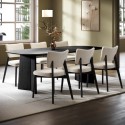 BUN/RVV004/100815 Black Dining Table Set with 6 Beige Upholstered Curved Back Dining Chairs - Seats 6 - Rivo