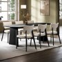 Black Dining Table Set with 6 Beige Upholstered Curved Back Dining Chairs - Seats 6 - Rivo