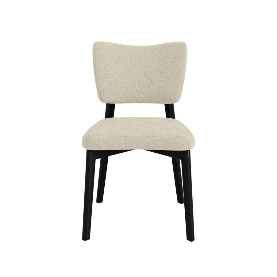 Set of 6 Beige Upholstered Dining Chairs with Black Legs - Greta