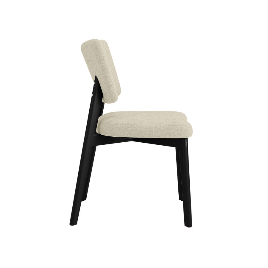 Set of 4 Beige Upholstered Dining Chairs with Black Legs - Greta
