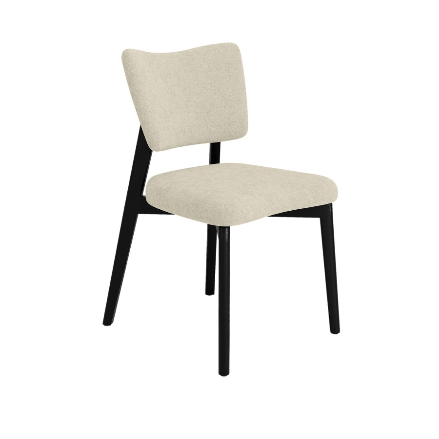 Set of 4 Beige Upholstered Dining Chairs with Black Legs - Greta