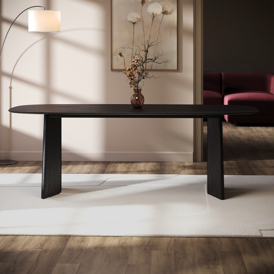 Large Black Wooden Dining Table - Seats 6 - 8 - Rivo