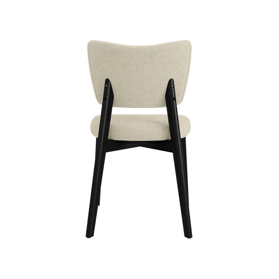 Set of 4 Beige Upholstered Dining Chairs with Black Legs - Greta