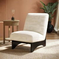 Beige Jacquard Patterned Fabric Accent Chair - Raya