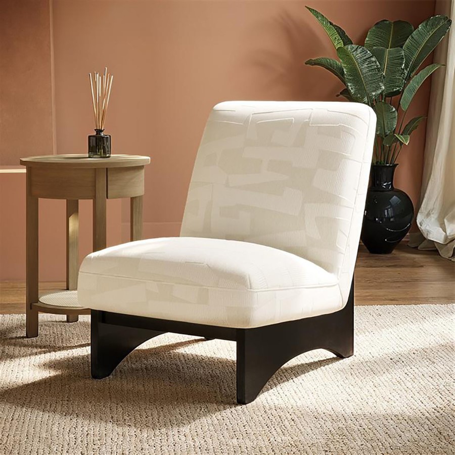 Beige Jacquard Patterned Fabric Accent Chair - Raya
