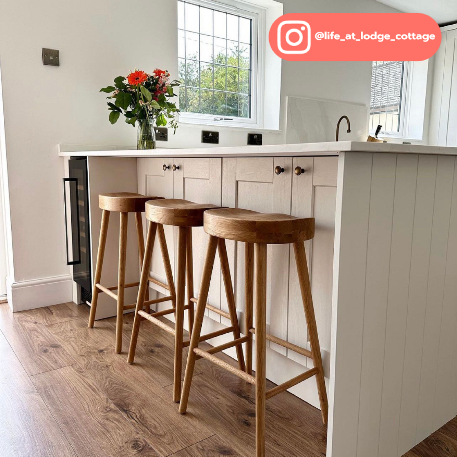 Solid oak kitchen online stools