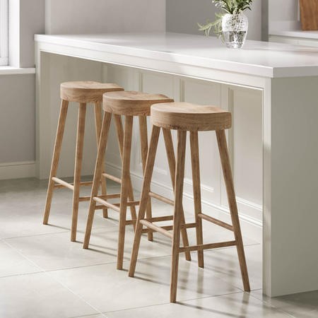 Set of 3 Solid Weathered Oak Kitchen Counter Stools 70cm Rayne Furniture123