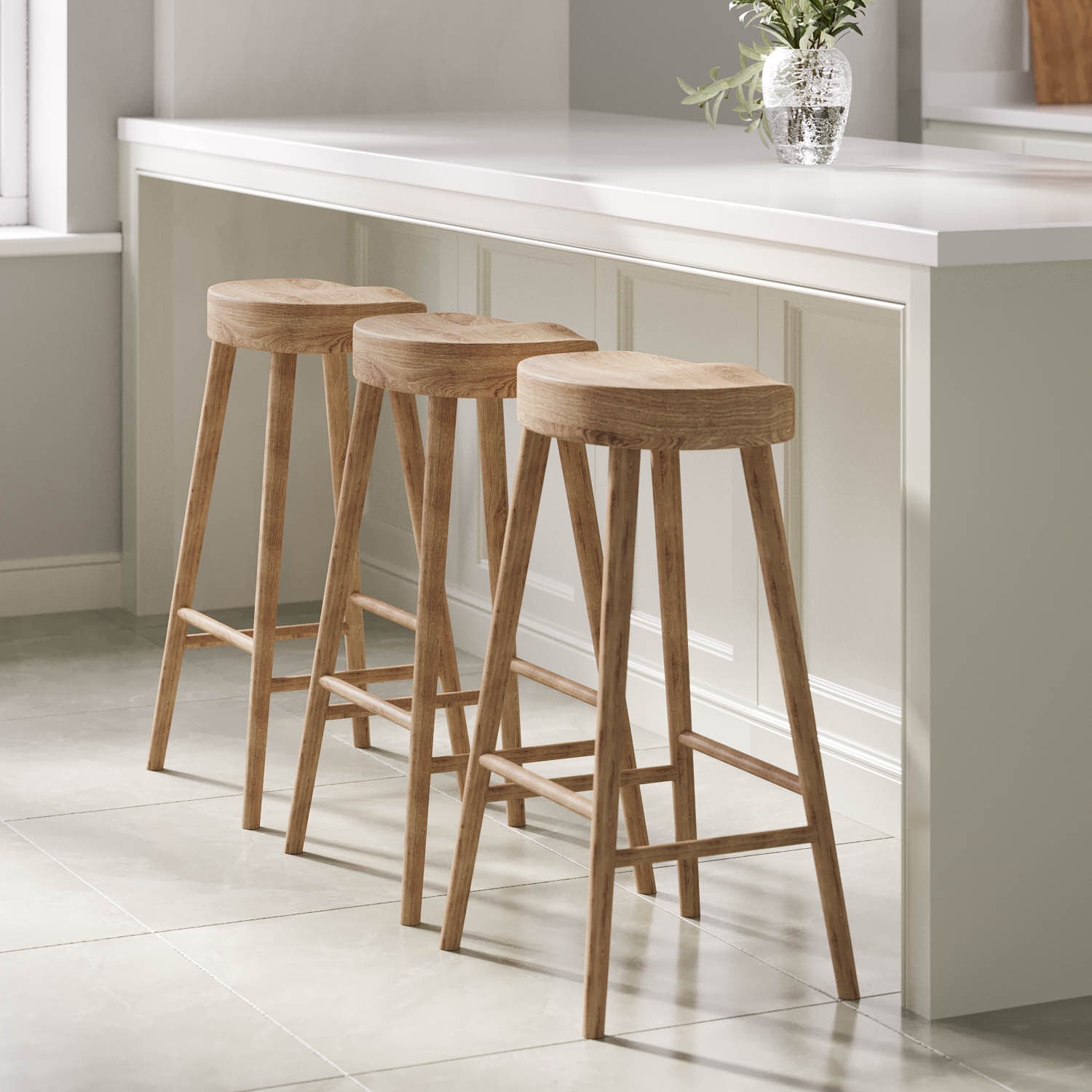 Photo of Set of 3 solid oak kitchen stools - 70cm - rayne