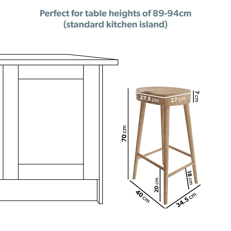 Set of 3 Solid Weathered Oak Kitchen Counter Stools - 70cm - Rayne