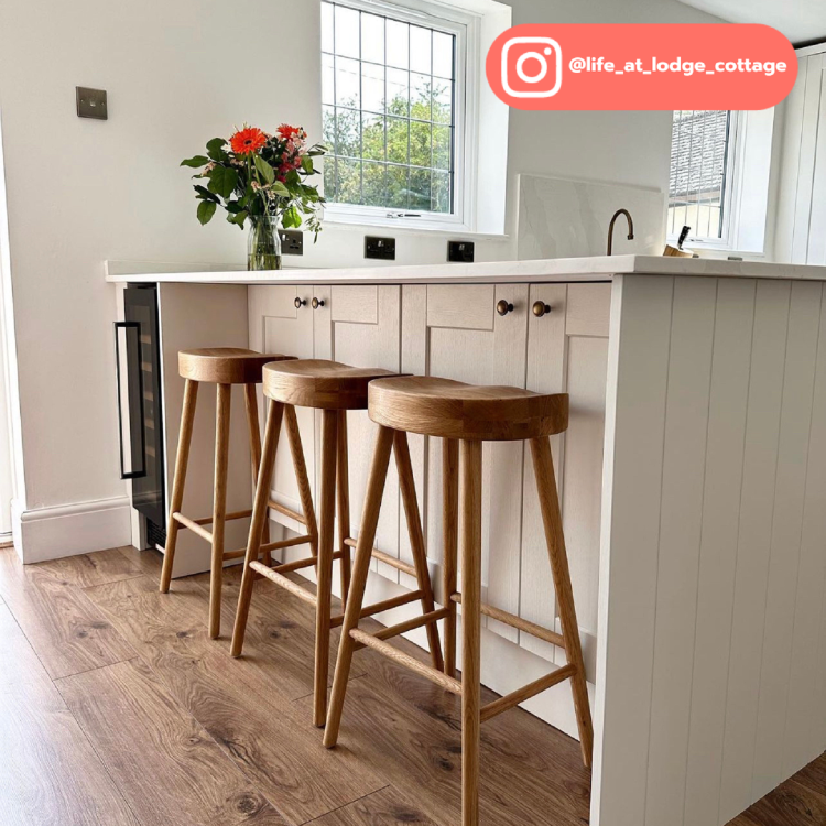 Set of 3 Solid Weathered Oak Kitchen Counter Stools - 70cm - Rayne