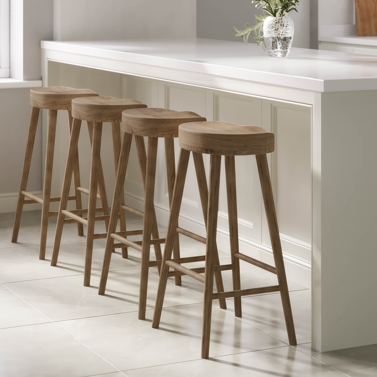 Rayne Brown Set Of 4 Solid Weathered Oak Kitchen Counter Stools - 70Cm