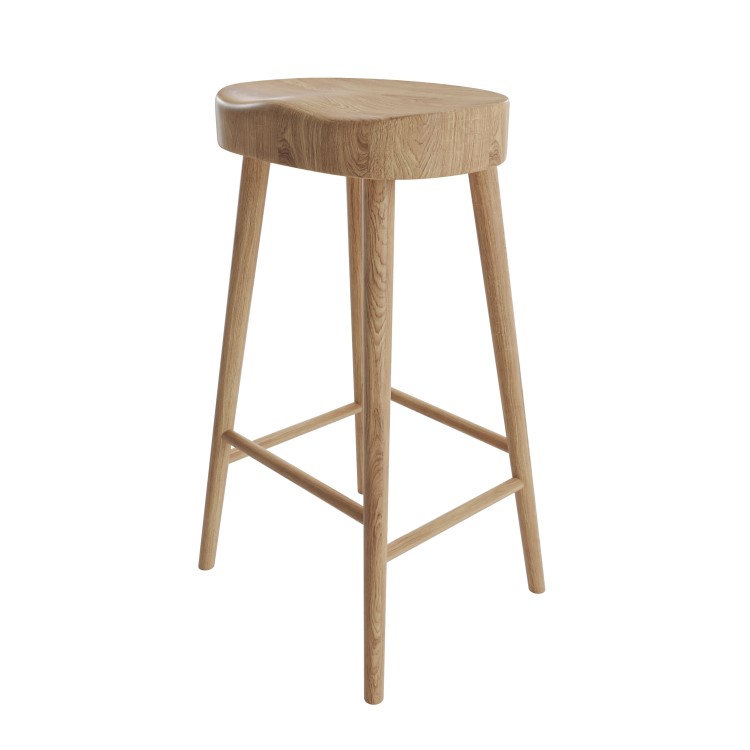 Set of 3 Solid Weathered Oak Kitchen Counter Stools - 70cm - Rayne