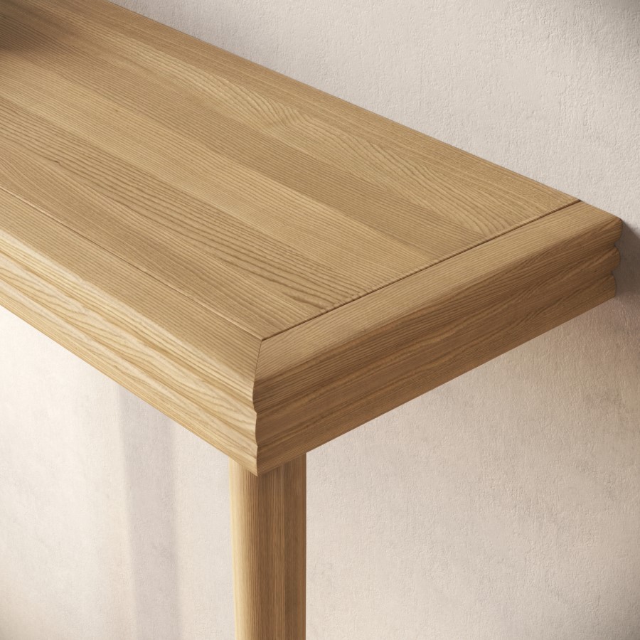 ALMOST PERFECT - Large & Narrow Weathered Oak Console Table with Brass Tips - Rayne