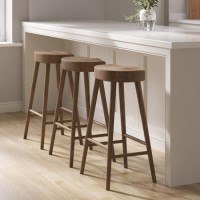 Set of 3 Walnut Solid Oak Kitchen Counter Stools - 70cm - Rayne