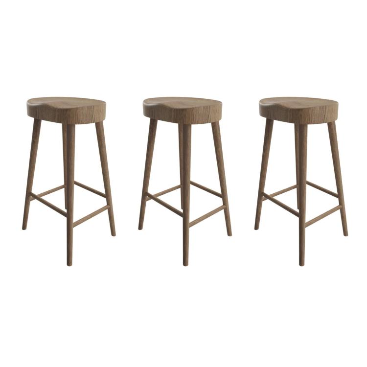 Set of 3 Walnut Solid Oak Kitchen Counter Stools - 70cm - Rayne