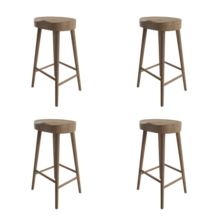 Set of 4 Walnut Solid Oak Kitchen Counter Stools - 70cm - Rayne