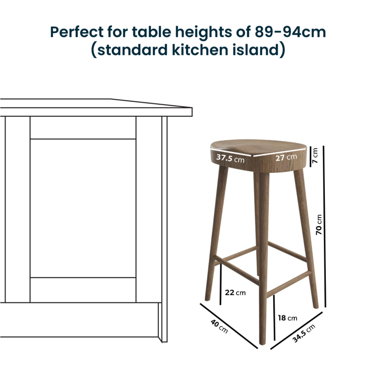 Set of 2 Walnut Solid Oak Kitchen Counter Stools - 70cm - Rayne