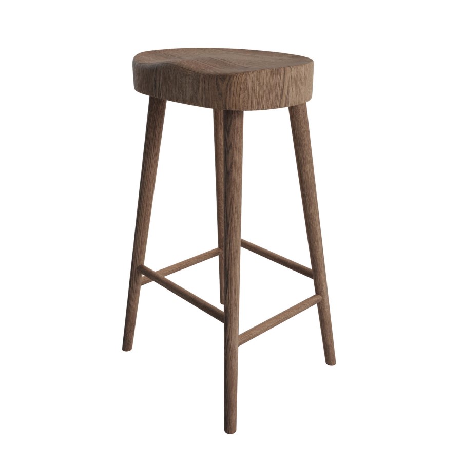 Set of 4 Walnut Solid Oak Kitchen Counter Stools - 70cm - Rayne
