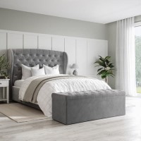 Grey Velvet King Size Ottoman Bed with Matching Blanket Box Grey Velvet King Size Ottoman Bed with Matching Blanket Box