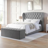 Grey Velvet Small Double Ottoman Bed with Blanket Box - Safina