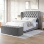 Grey Velvet Double Ottoman Bed with Blanket Box - Safina